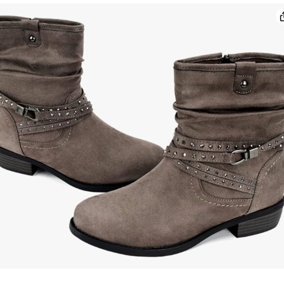 Women's Mid Calf Boot,Round Toe Low Heel Comfort Slouchy Bootie with Side Zipper - Picture 4 of 5